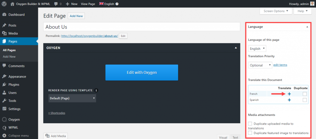 Click the + icon to translate the page