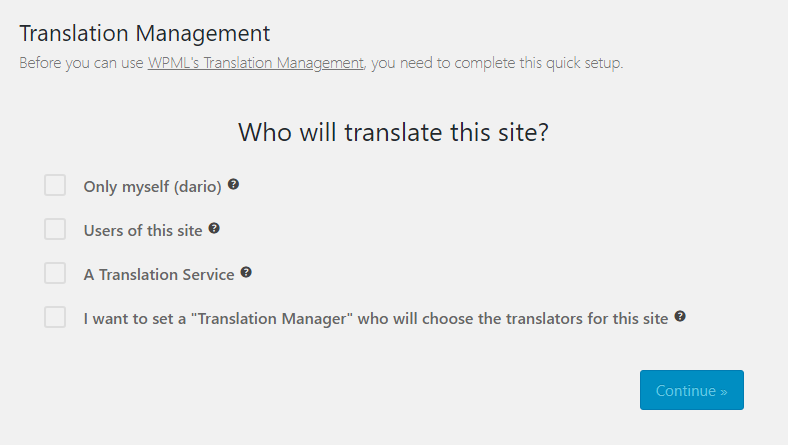 The new Translation Management setup wizard