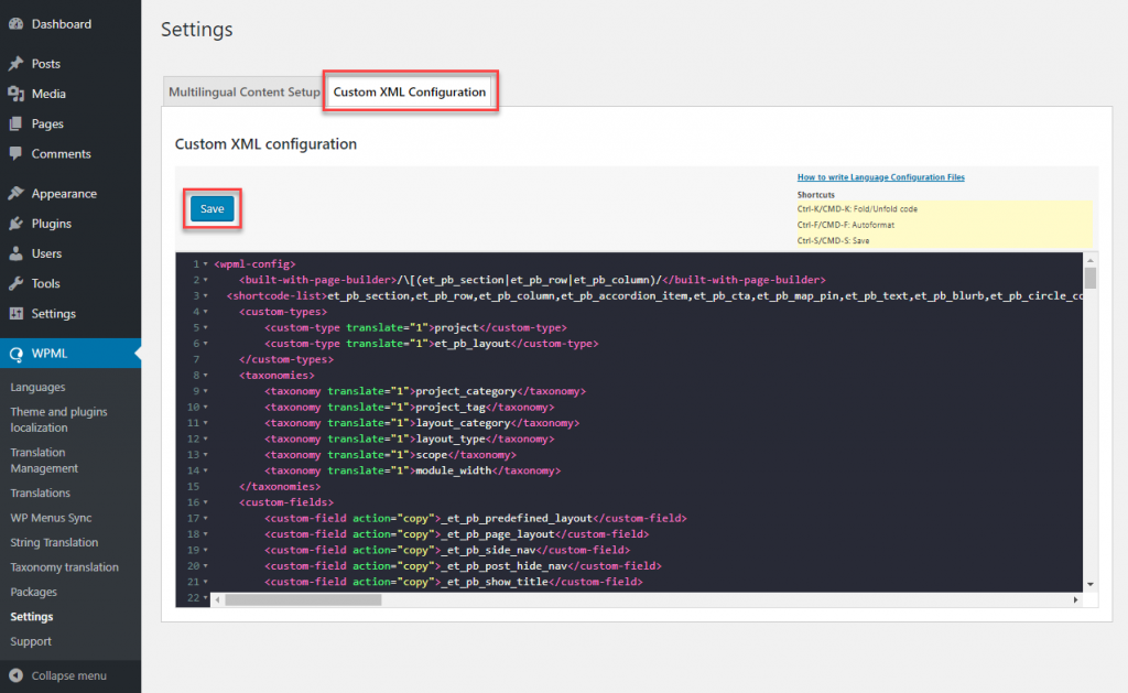 Add the updated file to the Custom XML configuration and Save