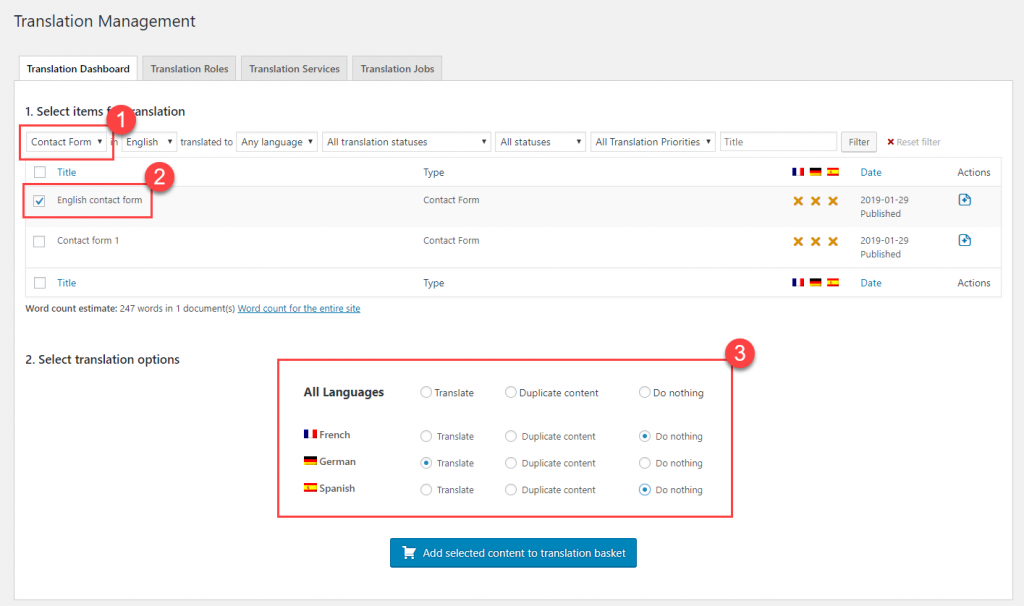 Sending your form for translation