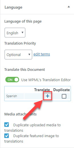 Click the + icon to translate the organizers listing page