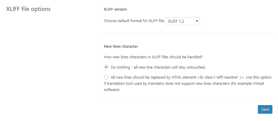 XLIFF file options