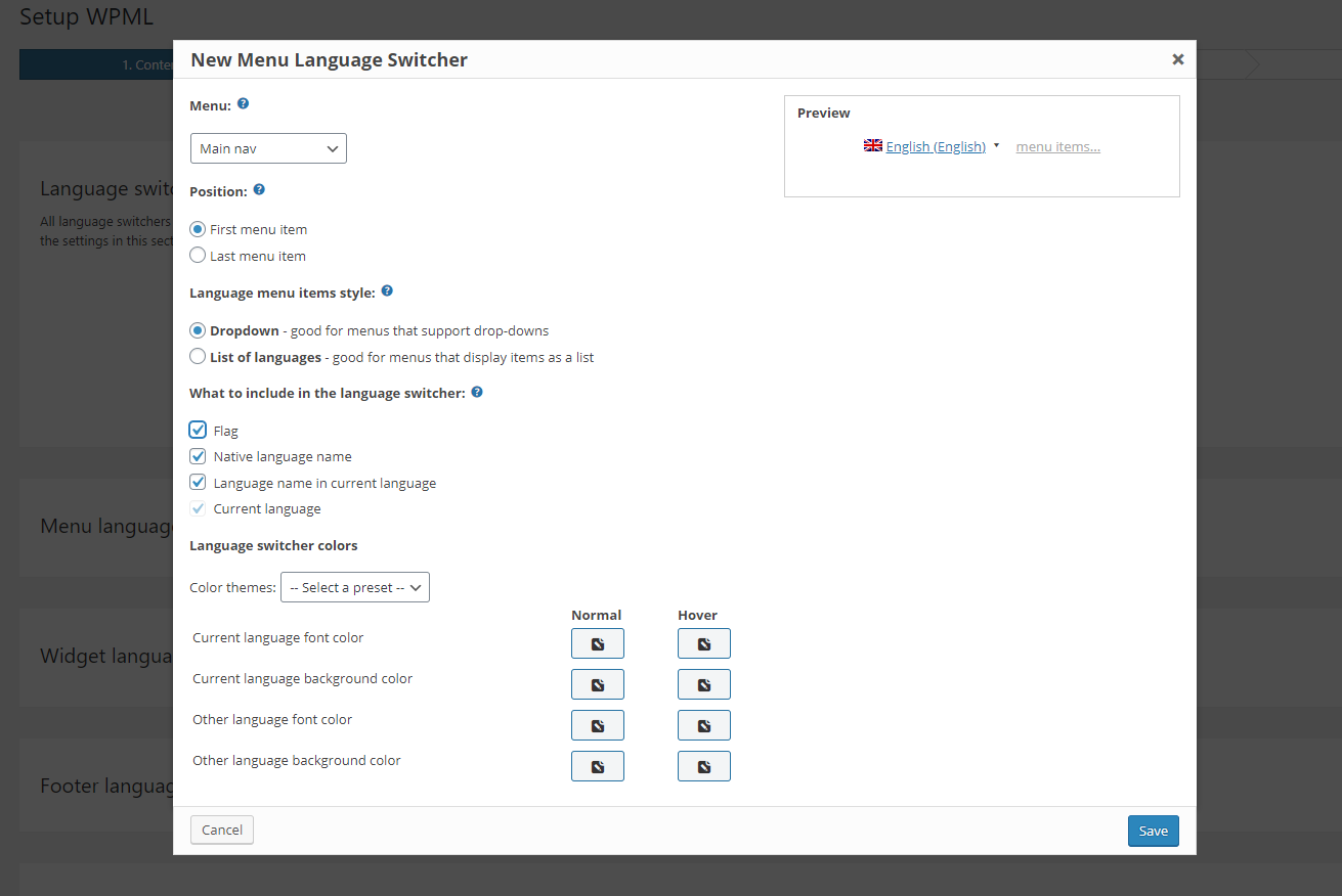 wpml change box size of language switcher