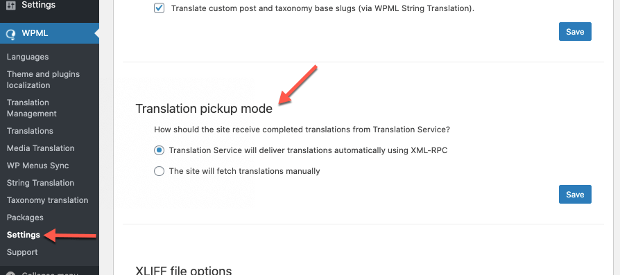 How a client can change their translation pickup settings