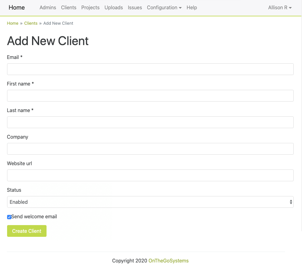 Creating a new client record