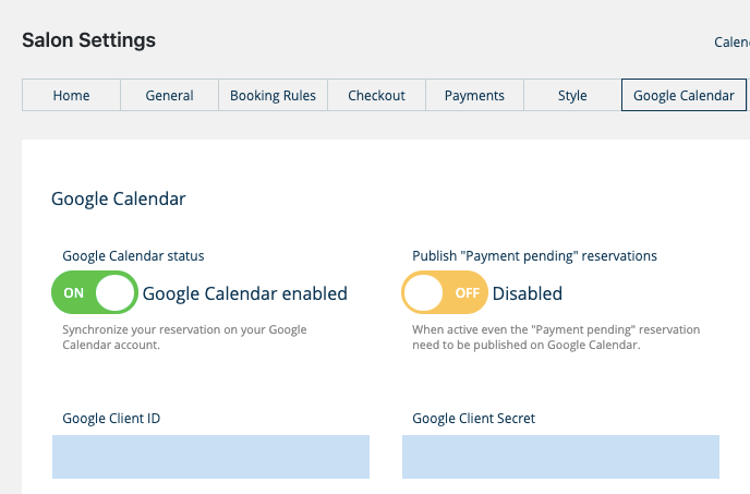 Google Calendar settings