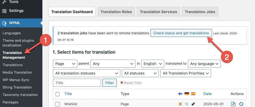 How a client can manually check the status of their translations in WPML