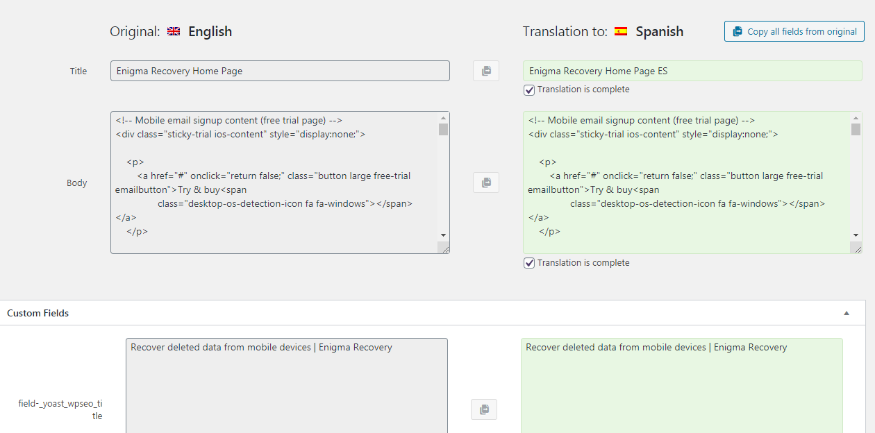 Automatic Translation Of Html Pages Inserted Into Wordpress Wpml