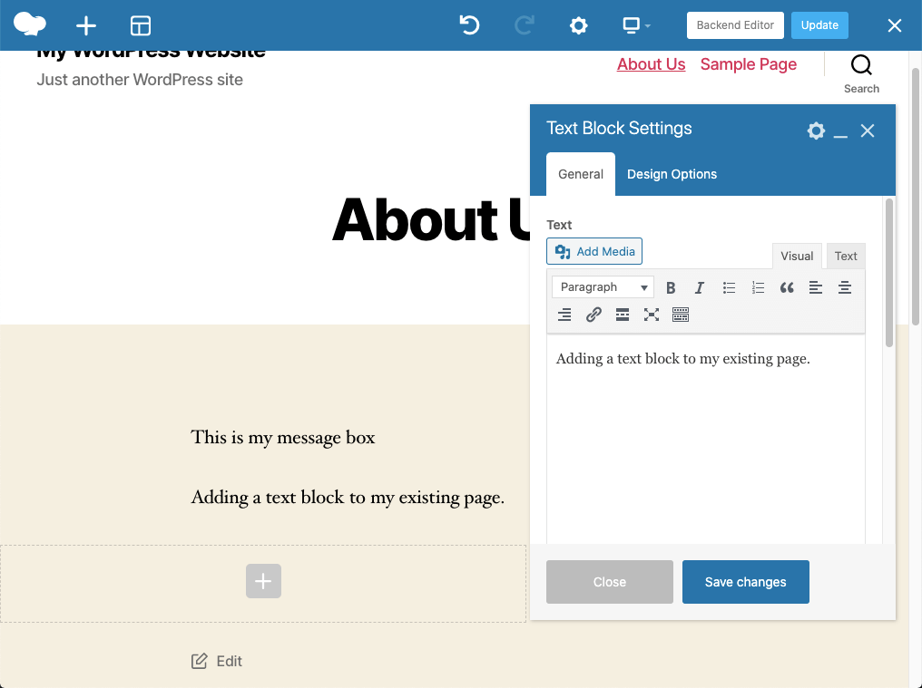 Adding a Text Block to my page