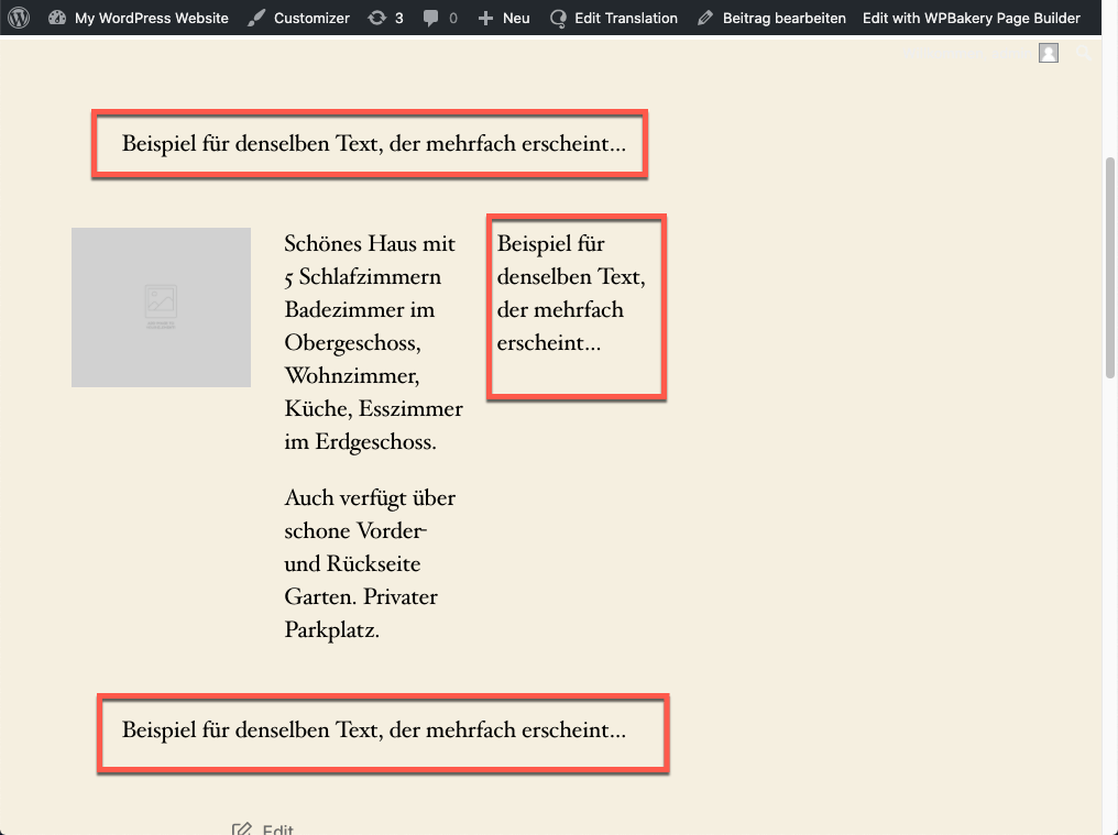 Переведенные повторяющиеся тексты, размещенные в нужных местах во внешнем интерфейсе
