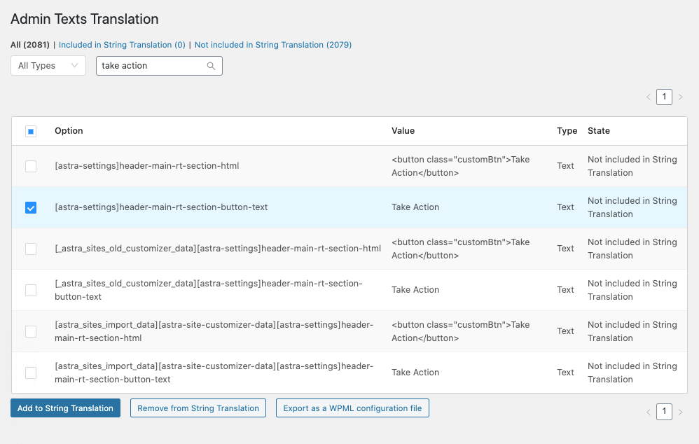 strings that appear on the String Translation - WPML