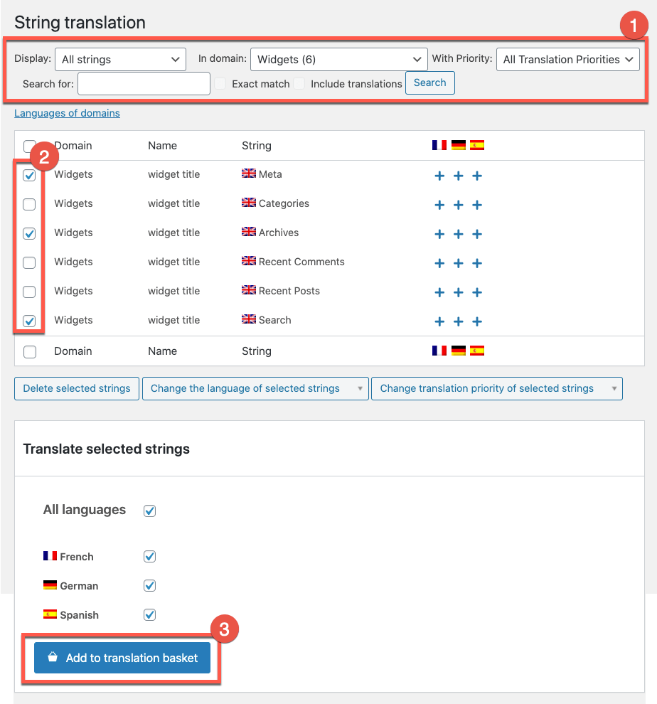 Sending strings for translation