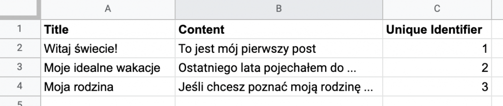 Sample separate CSV file in a secondary language