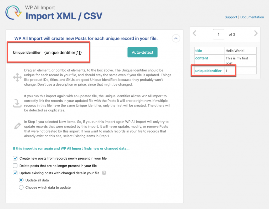 Setting the unique identifier value