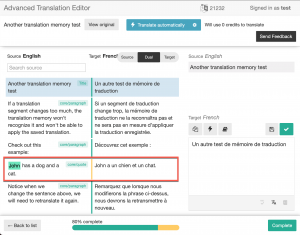 Translation memory applies a saved translation that is different in styling