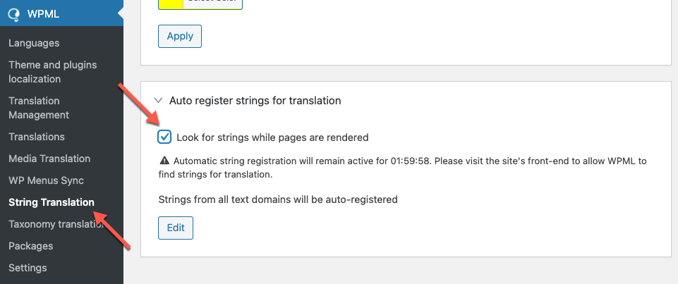 strings that appear on the String Translation - WPML
