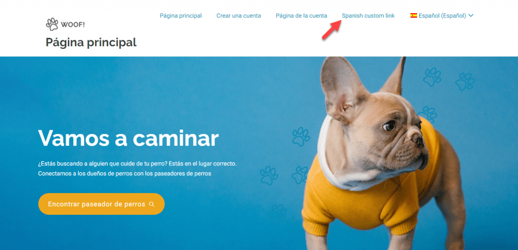 Enlace personalizado en la versión traducida de la página