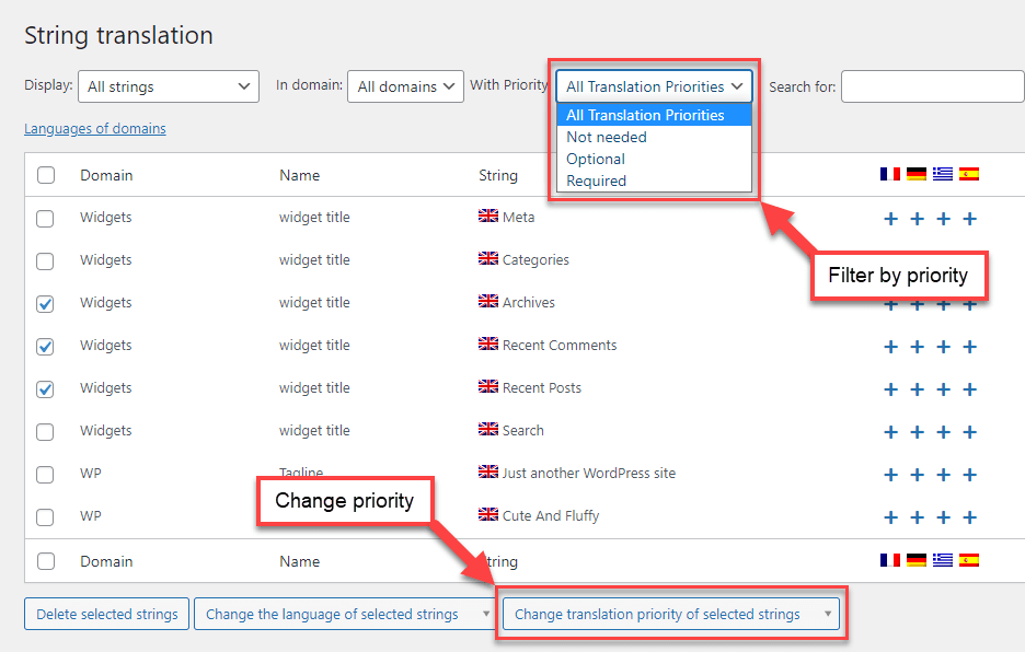 Using translation priority on the String Translation screen