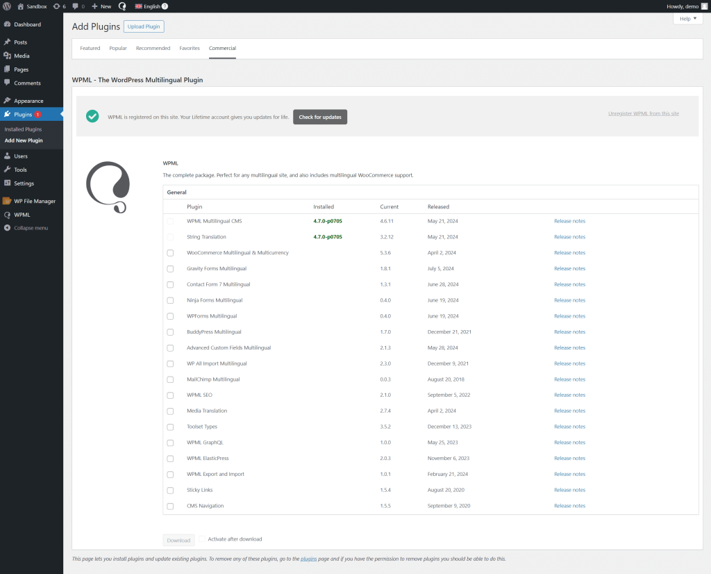 WPML components available for download