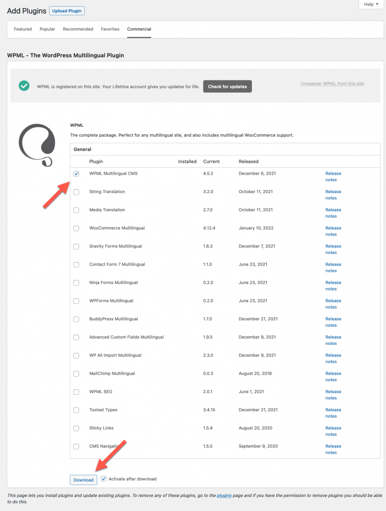 Choosing which WPML plugins to install