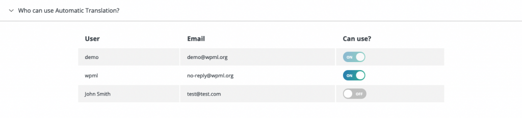 Choosing who can use automatic translation