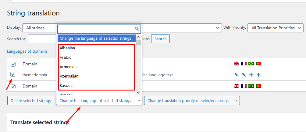 Change the language of selected strings