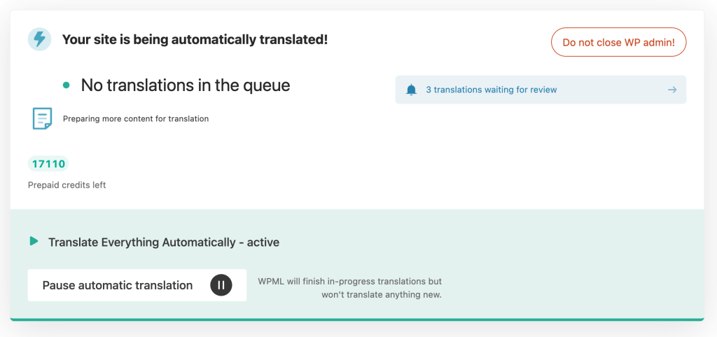 Viewing the status of your automatic translations