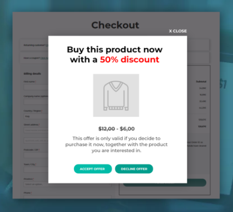 YITH Deals for WooCommerce checkout popup example