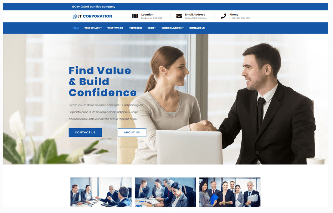 LT Corporation Theme Example layout