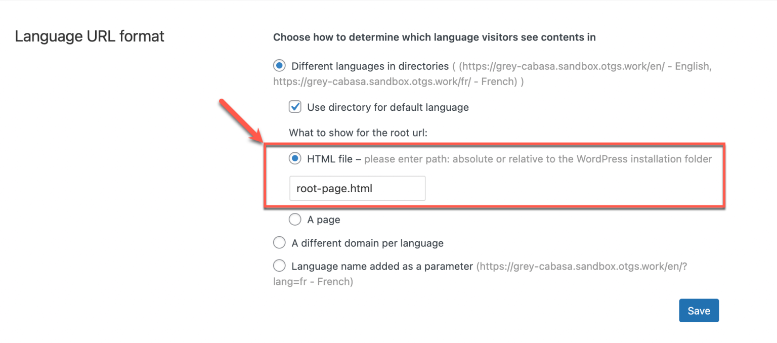 Language Directory for the Default Language - WPML