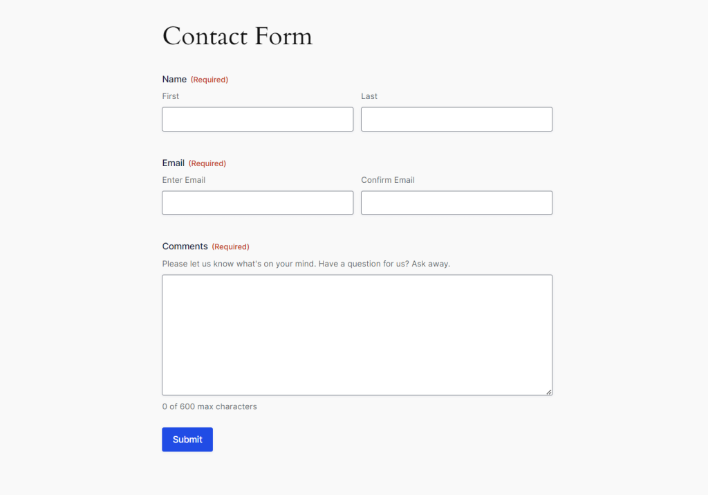 Contact form in English