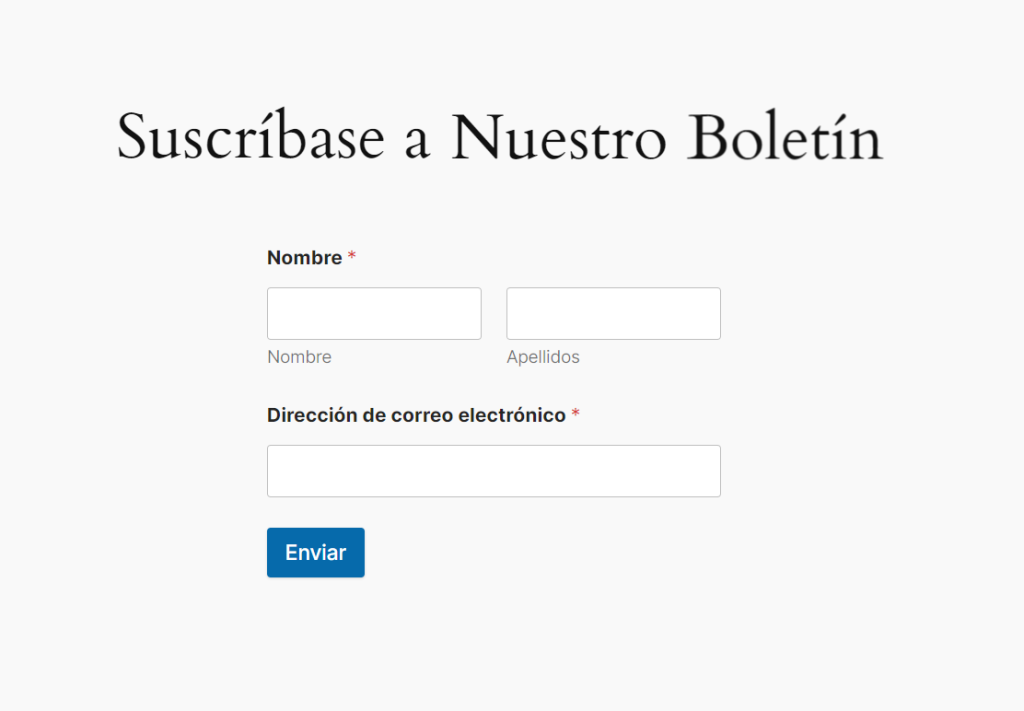 Join Newsletter form in Spanish