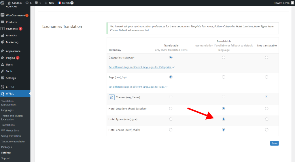 Setting taxonomies to fallback to default language