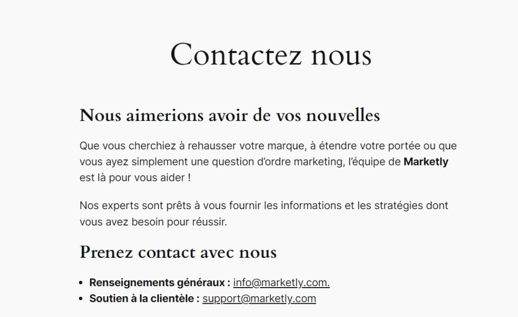 Contact page in French