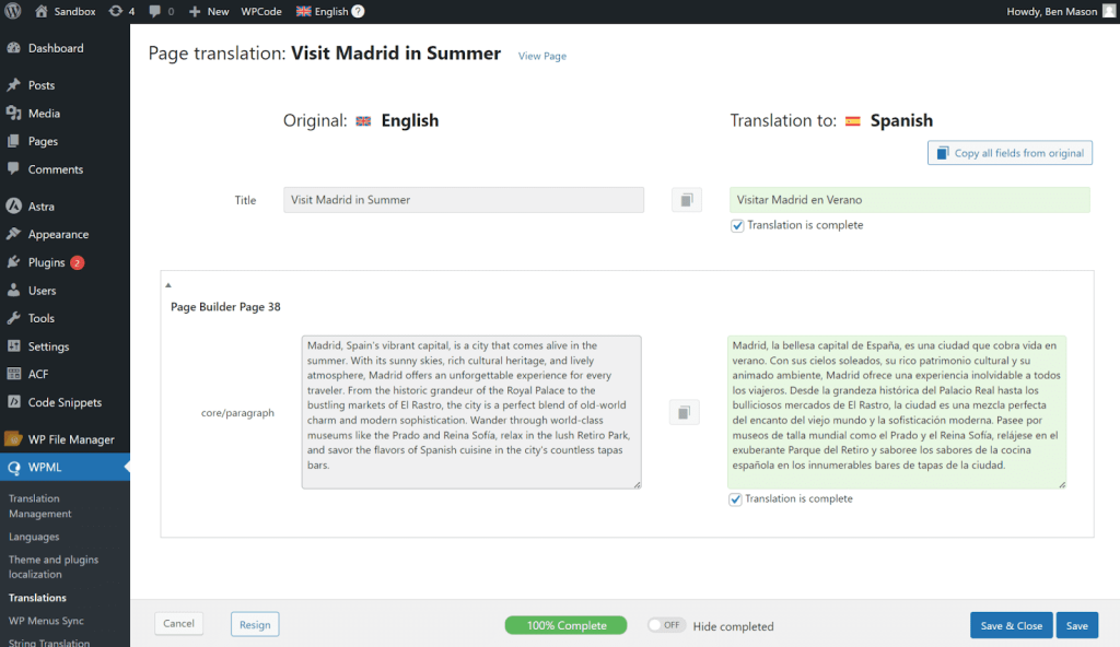 Editing translations in Classic Translation Editor