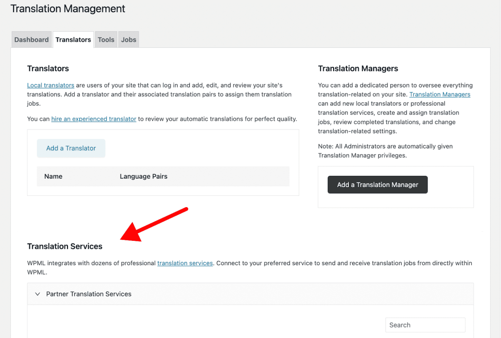 Connecting to translation service in Translation Management