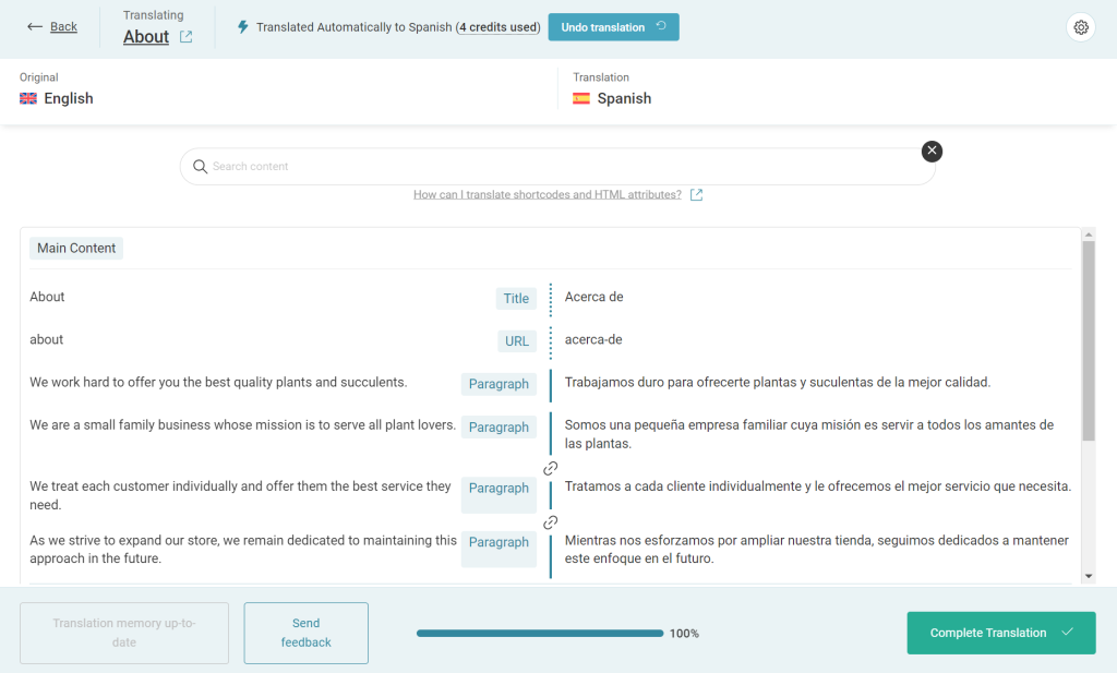 Translating content using WPML's Advanced Translation Editor