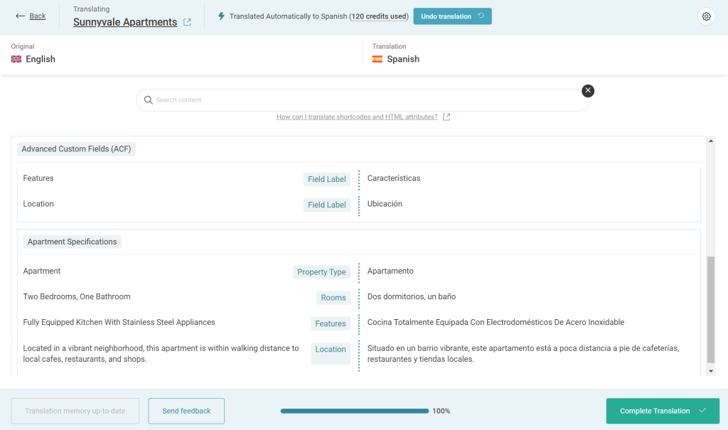 Translating custom fields in the Advanced Translation Editor