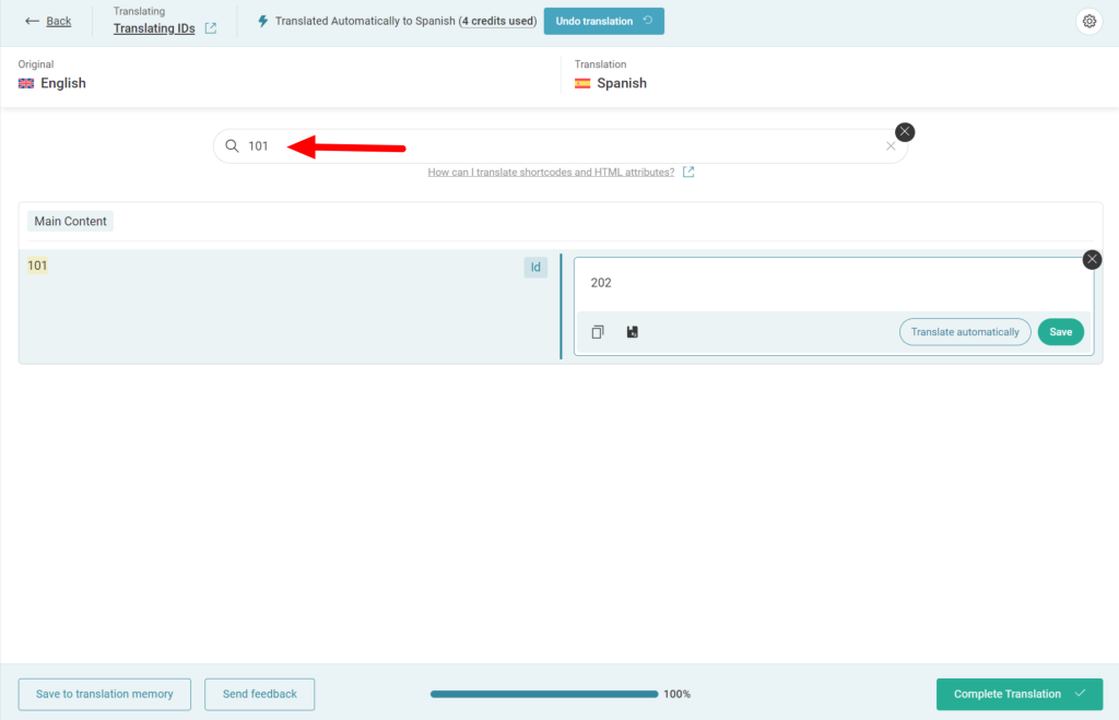 Translating an ID value of a registered custom shortcode