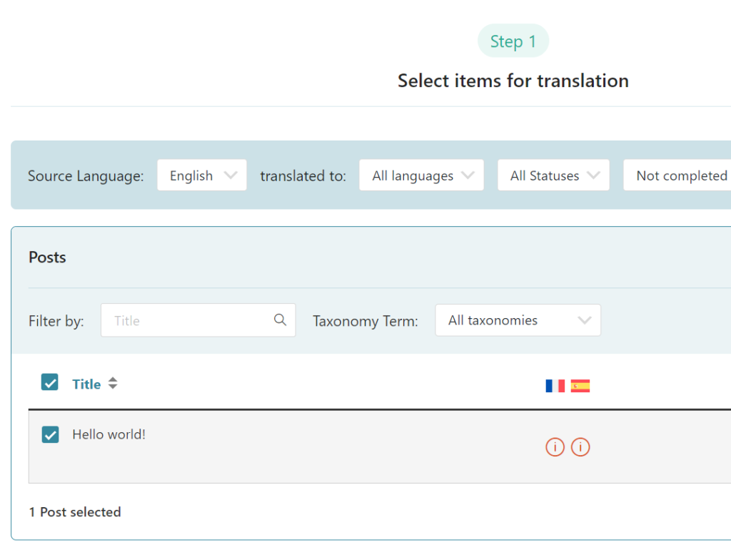 Sending content for translation in Translation Management