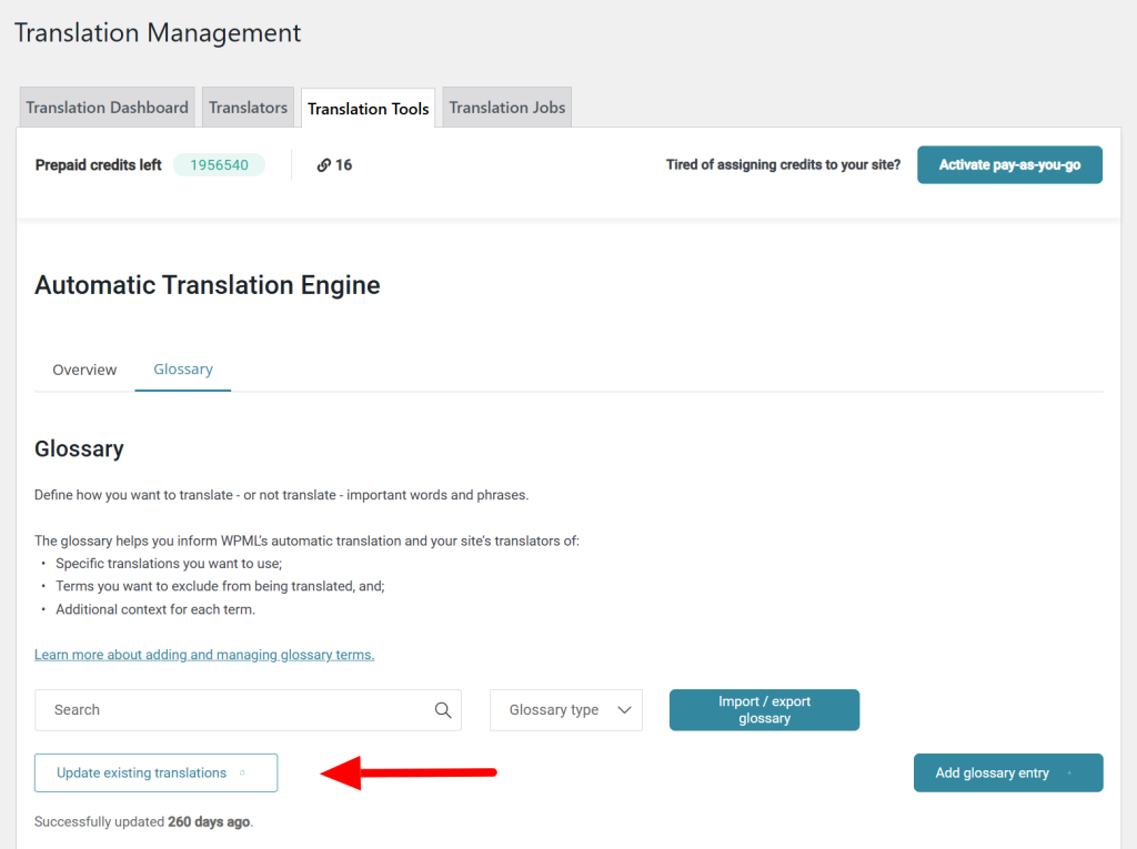 Automatically retranslating updated glossary terms