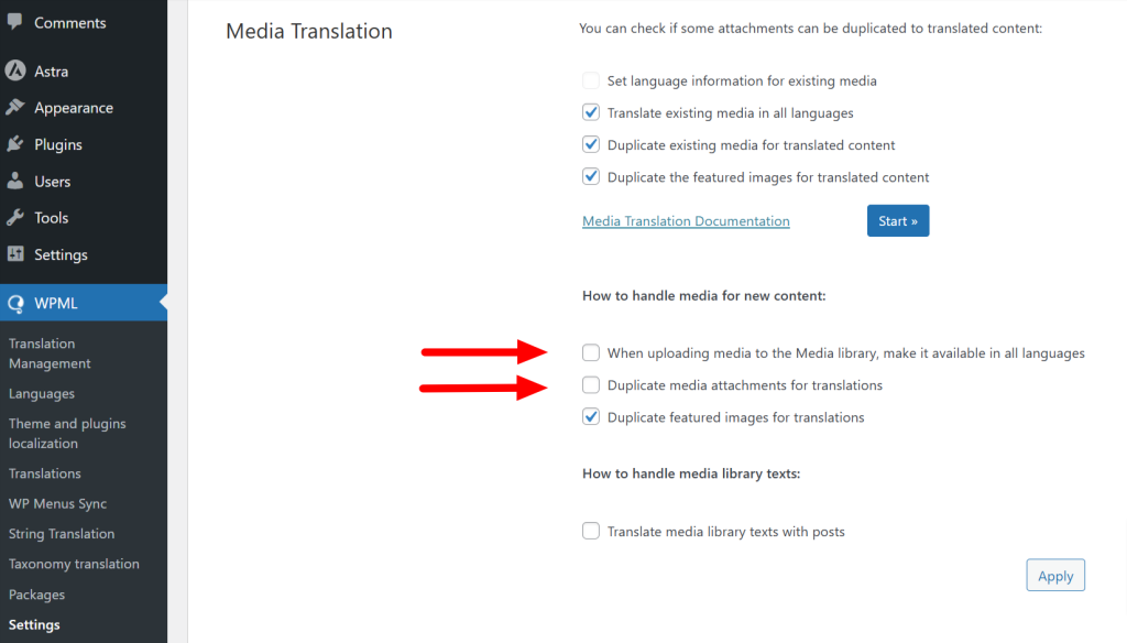 Disabling duplicate media settings