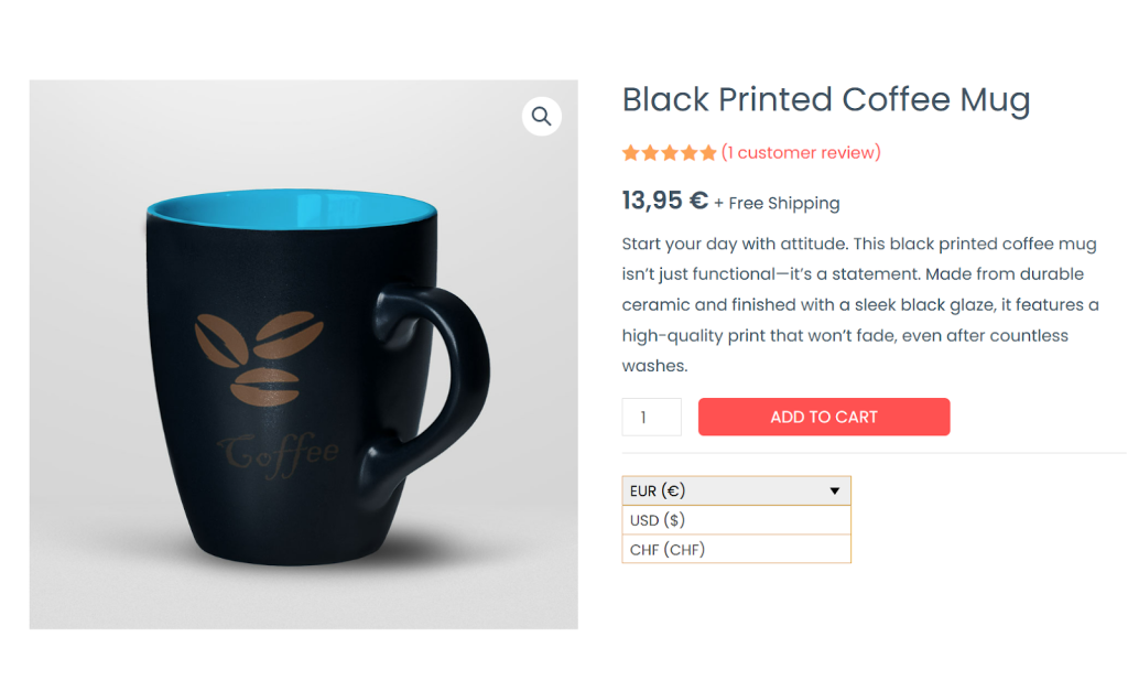Currency switcher on product page