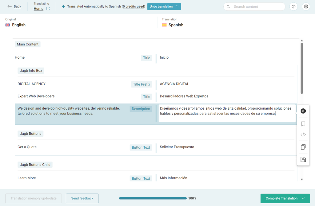Editing translations in the Advanced Translation Editor