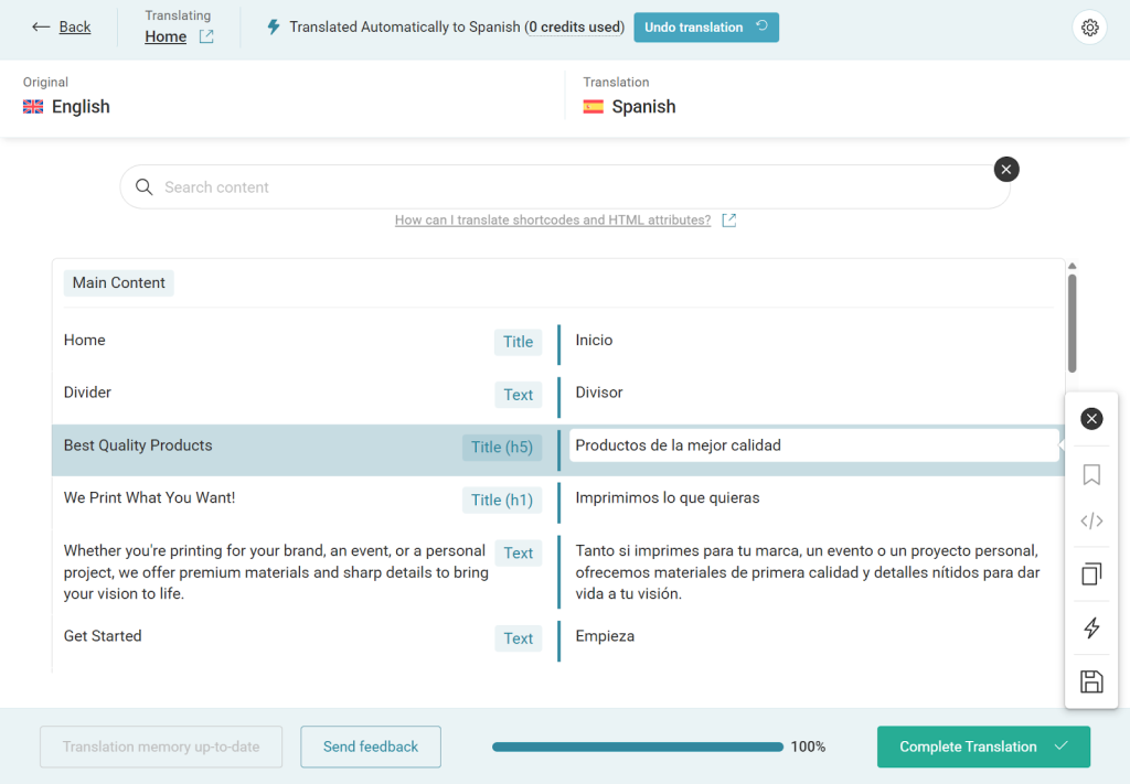 Editing translations in the Advanced Translation Editor