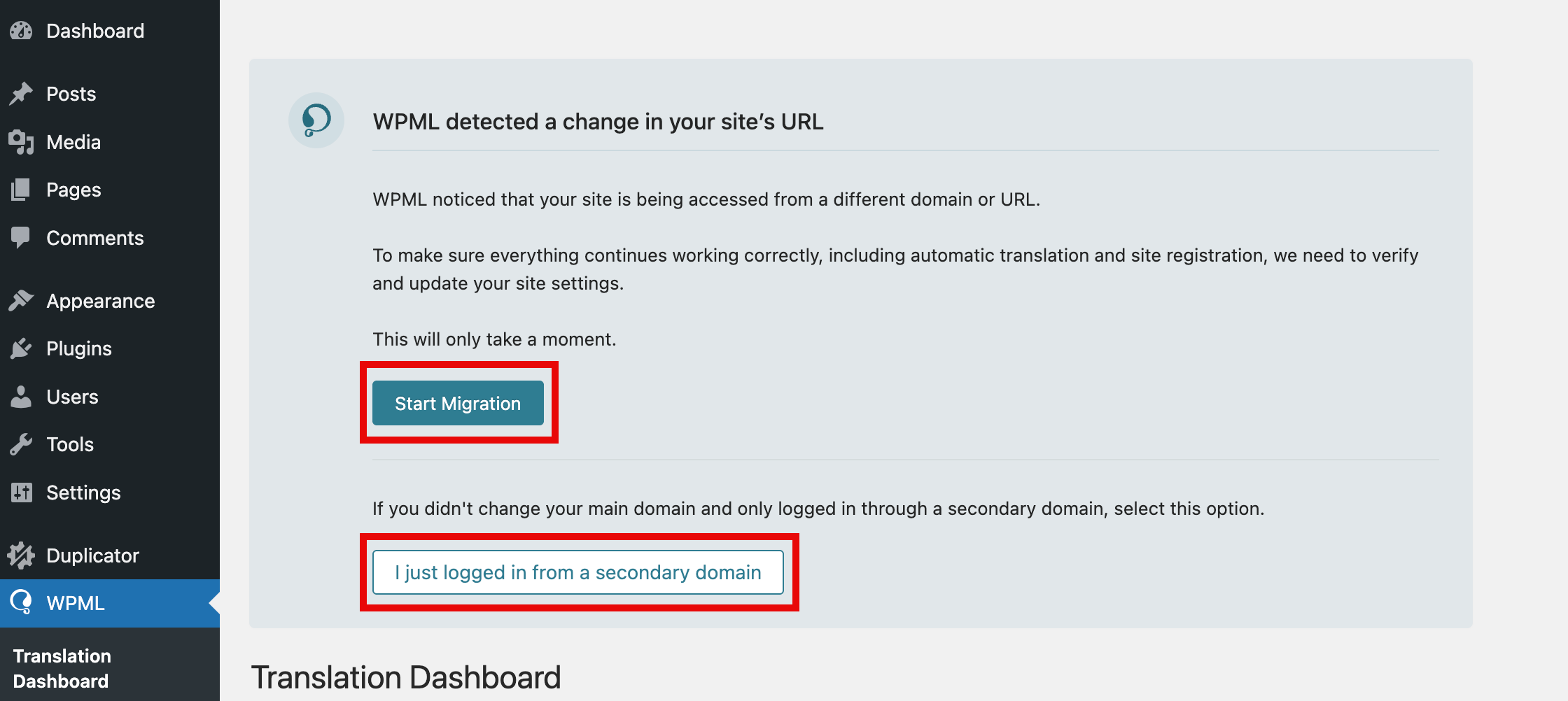 wpml migration wizard first step