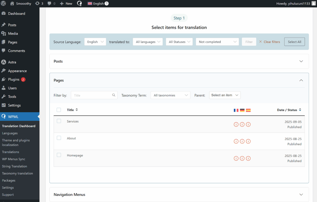 Selecting content for translation