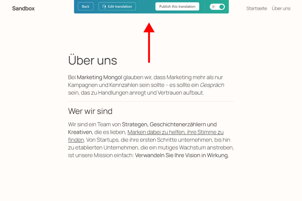 Toolbar in front-end translation review screen