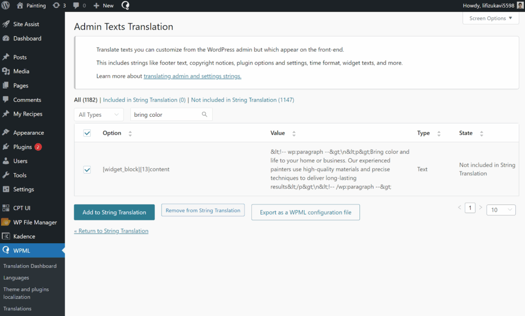 Adding missing texts to String Translation