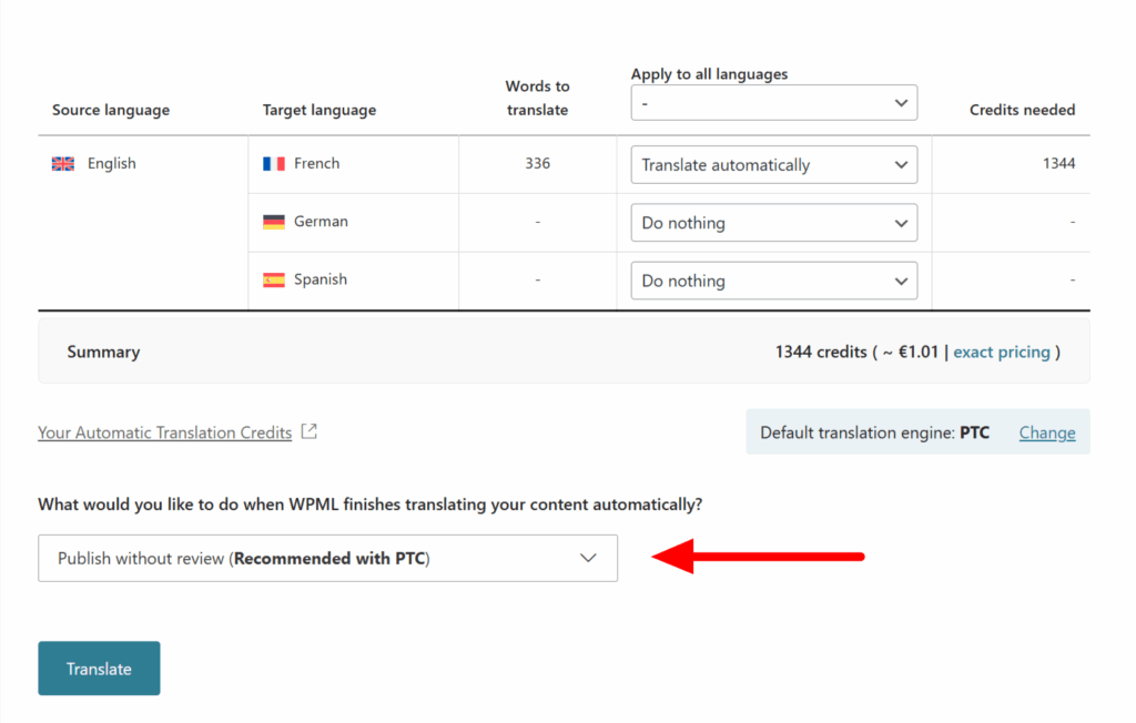 Choosing Publish without review option